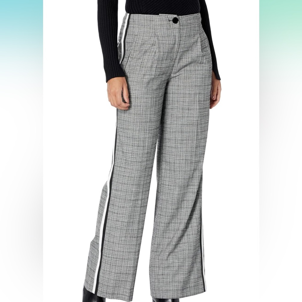 Karl Lagerfeld Gray Plaid Wide Leg Pants with Stripe, Women’s Size 14